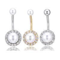 Glass Pearl Belly Ring with 316 Stainless Steel Unisex & with rhinestone 5mm*1.6*11mm Sold By Pair
