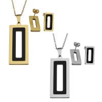 Fashion Stainless Steel Jewelry Sets Stud Earring & necklace with 2inch extender chain Rectangle for woman 1.5mm Length Approx 17 Inch Sold By Set
