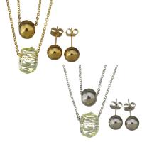 Stainless Steel smycken Ställer, Stud Örhänge & halsband, ROSTFRITT STÅL, med Kristall, med 2inch extender kedja, oval kedja & för kvinna, fler färger för val, 7.5x14mm,1.5mm,8mm, Längd Ca 15 inch, Säljs av Ställ
