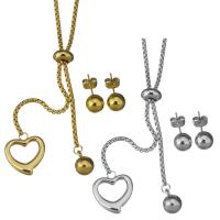 Parures de bijoux en acier inoxydable, Boucle d’oreille stud & collier, coeur, chaîne de boîte & pour femme, plus de couleurs à choisir, 17x19mm,2mm,8mm, Longueur Environ 19 pouce, Vendu par fixé