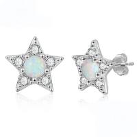 925 Sterling Silver Stud Earrings with Opal Star plated for woman & with rhinestone silver color Sold By Pair