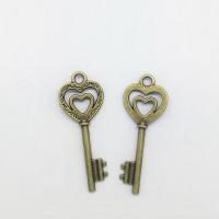 Cink ötvözet Key Medálok, Kulcs, antik bronz színű bevonattal, nikkel, ólom és kadmium mentes, 50x19x2.50mm, Lyuk:Kb 2mm, 50PC-k/Bag, Által értékesített Bag