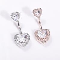 Stainless Steel Belly Ring 316 Stainless Steel Heart plated Unisex & with cubic zirconia 13*10*8*1.6mm Sold By Lot