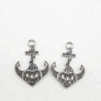 Zinc Alloy Ship Wheel & Anchor Pendant antique silver color plated nickel lead & cadmium free Approx 2mm Sold By Bag
