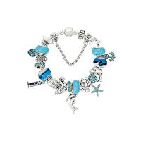 alliage de zinc bracelet European, avec pierre gemme & strass, Alliage de zinc fermoir magnétique, Placage, longueur différente pour le choix & pavé de micro strass & pour femme, bleu, Vendu par brin