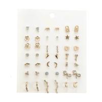 Zinc Alloy Stud Earring Set, med Plastic Pearl, forgyldt, for kvinde & med rhinestone, guld, nikkel, bly & cadmium fri, 7mm,8mm,10mm,15mm,20mm, 21/sæt, Solgt af sæt