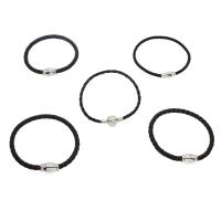 PU Leather Bracelet Cord with Zinc Alloy platinum color plated black Sold Per Approx 7.5 Inch Strand