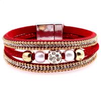 Velveteen Bracelet with Rhinestone & Plastic Pearl zinc alloy magnetic clasp fashion jewelry & for woman Sold By Strand