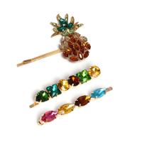 Hair Slide Stainless Steel with Glass gold color plated & for woman Sold By PC