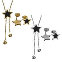 Fashion Stainless Steel Jewelry Sets Stud Earring & necklace with Resin with 2inch extender chain Star oval chain & for woman 2mm Length Approx 17 Inch Sold By Set