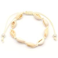 Shell Anklet with Cotton Cord & Plastic Pearl plated Adjustable & fashion jewelry & for woman white Sold Per Approx 8.6 Inch Strand