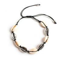 Shell Anklet with Waxed Cotton Cord & Zinc Alloy plated Adjustable & fashion jewelry & for woman Sold Per Approx 8.2 Inch Strand