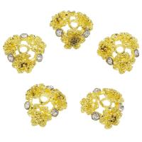 Zinklegierung Perlenkappe, Blume, goldfarben plattiert, mit Strass, frei von Nickel, Blei & Kadmium, 15x5mm, Bohrung:ca. 2mm, ca. 50PCs/Tasche, verkauft von Tasche