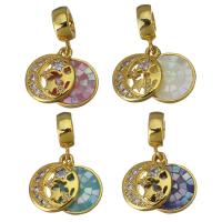 Natural Abalone Shell Pendants Brass with Abalone Shell Moon and Star real gold plated & micro pave cubic zirconia nickel lead & cadmium free 24mm Approx 4mm Sold By Lot
