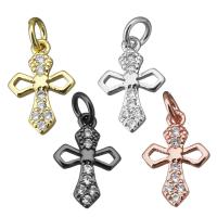 Brass Cross Pendants, plated, micro pave cubic zirconia, more colors for choice, nickel, lead & cadmium free, 10x15x2mm, Hole:Approx 3mm, 10PCs/Lot, Sold By Lot
