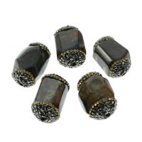 Natural Crackle Agate Beads, Flat Flower Agate, plated, with rhinestone, black, 17x27x13mm, Hole:Approx 1mm, 5/Bag, Sold By Bag