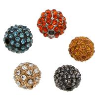 Rhinestone Zinc Alloy perler, Runde, forgyldt, forskellig størrelse for valg & med rhinestone, flere farver til valg, nikkel, bly & cadmium fri, Hole:Ca. 2mm, 50pc'er/Bag, Solgt af Bag