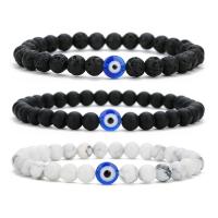 Evil Eye Jewelry Bracelet with Lava & Magnesite & Black Agate Beads elastic & Unisex & evil eye pattern 7. 6 mm .5 Inch Sold By PC