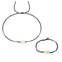 Shell Jewelry Sets with PU Leather Cord with 6cm extender chain handmade adjustable & for woman nickel lead & cadmium free 26mm Sold Per Approx 4.34 Inch Approx 7.88 Inch Strand