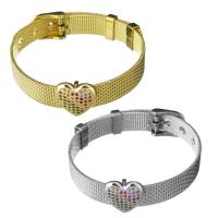 Stainless Steel Jewelry Bracelet with Brass Heart plated Unisex & mesh chain & micro pave cubic zirconia 10mm Length Approx 8.5 Inch Sold By Lot