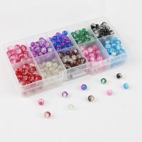 Perles en verre craquelé, Rond, normes différentes pour le choix & craquelure, couleurs mélangées, Trou:Environ 1mm, Vendu par boîte