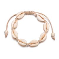 White Shell Bracelet with Cotton Cord for woman Length Approx 7.5-12.6 Inch Sold By Lot