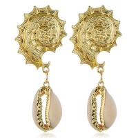 Zinc Alloy Drop Earrings with Shell stainless steel post pin gold color plated for woman nickel lead & cadmium free 60mm*25mm Sold By Pair