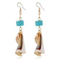 Zinc Alloy Drop Earrings with turquoise & Shell brass earring hook gold color plated for woman nickel lead & cadmium free 80*15mm Approx 1mm Sold By Pair