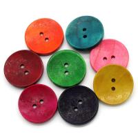 Puu Button, Litteä pyöreä, double-reikäinen, sekavärit, 30mm, Reikä:N. 2.9mm, N. 100PC/erä, Myymät erä