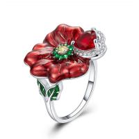 Solidny srebrny pierścień, 925 Srebro, Kwiat, Powlekane, różnej wielkości do wyboru & dla kobiety, czerwony, rozmiar:6-8, sprzedane przez PC