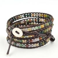 Indian Agate Wrap Bracelet with PU Leather Round Unisex &  4mm Length 33 Inch Sold By PC