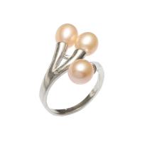 Édesvízi gyöngy Finger Ring, -val Sárgaréz, gyűrű alakú, ezüst színű bevonattal, a nő, rózsaszín, 6.5x8mm, Méret:7, Által értékesített PC