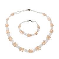 Natural Cultured Freshwater Pearl Jewelry Sets bracelet & necklace with Crystal & Glass Seed Beads brass lobster clasp Potato silver color plated 2 pieces & for woman pink  Length Approx 6.3 Inch Approx 16.5 Inch Sold By Set