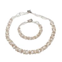 Natural Cultured Freshwater Pearl Jewelry Sets bracelet & necklace with Crystal & Glass Seed Beads brass toggle clasp silver color plated 2 pieces & for woman 11mm Sold Per Approx 7.5 Inch Approx 16.9 Inch Strand