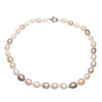 Freshwater Pearl Brass Necklace brass spring ring clasp Rice silver color plated for woman mixed colors 10-11mm Sold Per Approx 17.5 Inch Strand