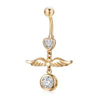 Brass Belly Ring   Angel Wing plated micro pave cubic zirconia & for woman nickel lead & cadmium free Sold By Lot