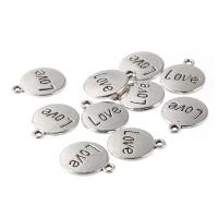 Zinc Alloy Flat Round Pendants plated with letter pattern nickel lead & cadmium free 18*15mm 10/Bag Sold By Bag