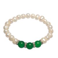 Freshwater Cultured Pearl Bracelet Freshwater Pearl with rhinestone brass spacer & Green Aventurine silver color plated for woman white 9mm 10mm 12mm Sold Per Approx 7.5 Inch Strand