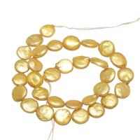 Cultured Coin Freshwater Pearl Beads Flat Round yellow Approx 0.8mm Approx Sold By Strand