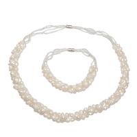 Natural Cultured Freshwater Pearl Jewelry Sets bracelet & necklace with Glass Seed Beads brass magnetic clasp Potato silver color plated 2 pieces & for woman white Length Approx 16.1 Inch Approx 7.5 Inch Sold By Set