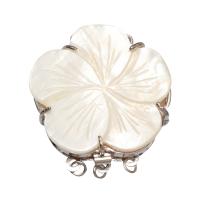 White Shell Connector with Brass Flower silver color plated 3/3 loop white Approx 2mm Sold By PC