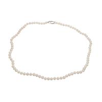 Gėlo vandens perlų Žalvaris grandinės karoliai, žalvarinis omarų užsegimas, Bulvė, sidabro spalva padengtas, moters, baltas, 5mm, Parduota už Apytiksliai 18.1 Inch Strand