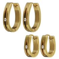 Stainless Steel Huggie Hoop Earring gold color plated & for woman & with rhinestone Sold By Lot