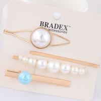 Hair Slide Zinc Alloy with Plastic Pearl gold color plated 4 pieces & for woman nickel lead & cadmium free Sold By Set