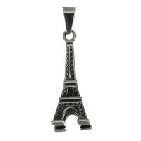 Jóias Pingentes de aço inoxidável, Torre Eiffel, escurecer, 14x37x13mm, Buraco:Aprox 5x7.5mm, vendido por PC