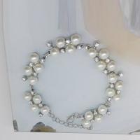 Bracelet en alliage de zinc, avec Plastique ABS perle, avec 5cm chaînes de rallonge, Placage, pour femme & avec strass, plus de couleurs à choisir, protéger l'environnement, sans nickel, plomb et cadmium, 20mm, Longueur Environ 7.88 pouce, 2Strandstoron/lot, Vendu par lot