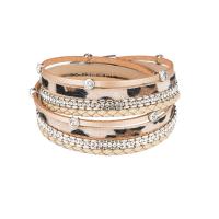 Wrap Bracelet PU Leather with leather cord & Rhinestone Round plated multilayer & for woman Sold Per Approx 15 Inch Strand