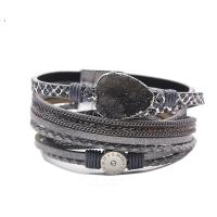 Wrap Bracelet PU Leather with Magnet Round plated multilayer & for woman Sold Per Approx 15 Inch Strand
