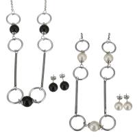 Edelstahl Schmucksets, Stud Ohrring & Halskette, mit Kunststoff Perlen, Oval-Kette & für Frau, keine, 20x12mm,18mm,3mm,10mm, Länge ca. 27 ZollInch, verkauft von setzen