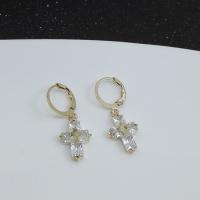 Brass Drop Earring Cross plated for woman & with cubic zirconia nickel lead & cadmium free Sold By PC